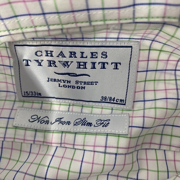 CHARLES TYRWHITT LONDON Non Iron Slim Fit Multicolored Check Long Sleeve 15/33" - Picture 4 of 4
